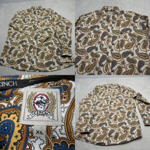 Cinch Paisley Dress Shirt Men XLT Blue Gold AOP Long Sleeve Button 27" Pit 2 Pit